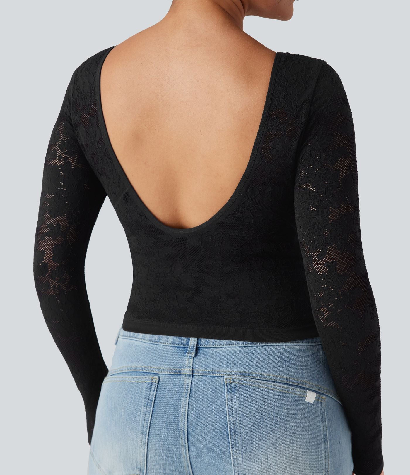 Haut de sport col U dos nu jacquard à manches longues sans couture OneForm Seamless Flow
