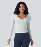 Haut de sport yoga ajusté col Henley en maille gaufrée à manches longues sans couture OneForm Seamless Flow