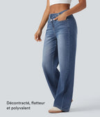 Jean baggy asymétrique Halara Flex™ taille haute effet délavé avec poches