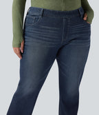 Jean décontracté grande taille évasé taille haute Halara Flex™ effet délavé avec multiples poches