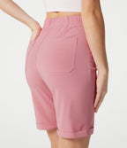Bermuda casual taille haute en lin stretch avec ourlets retroussés et poches