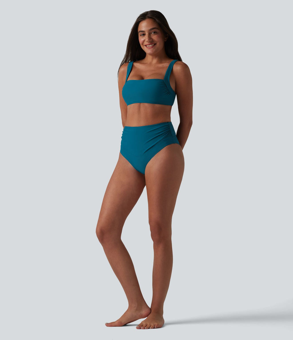 Maillot de bain bikini taille haute effet ventre plat et froncé
