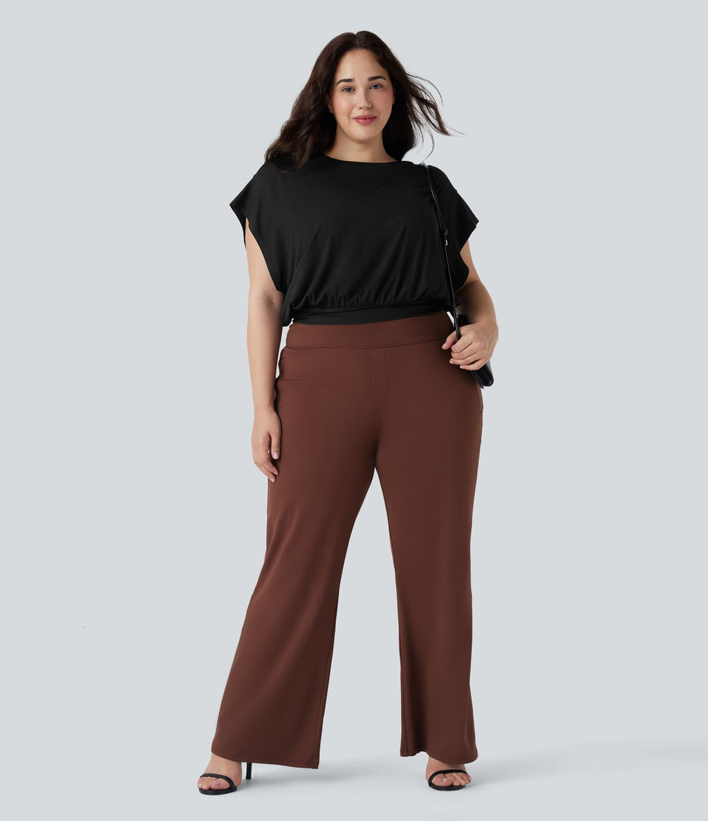 T-shirt de travail grande taille à col rond et manches courtes chauve-souris
