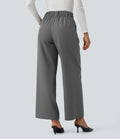 Pantalon travail taille mid-rise jambe large avec poches