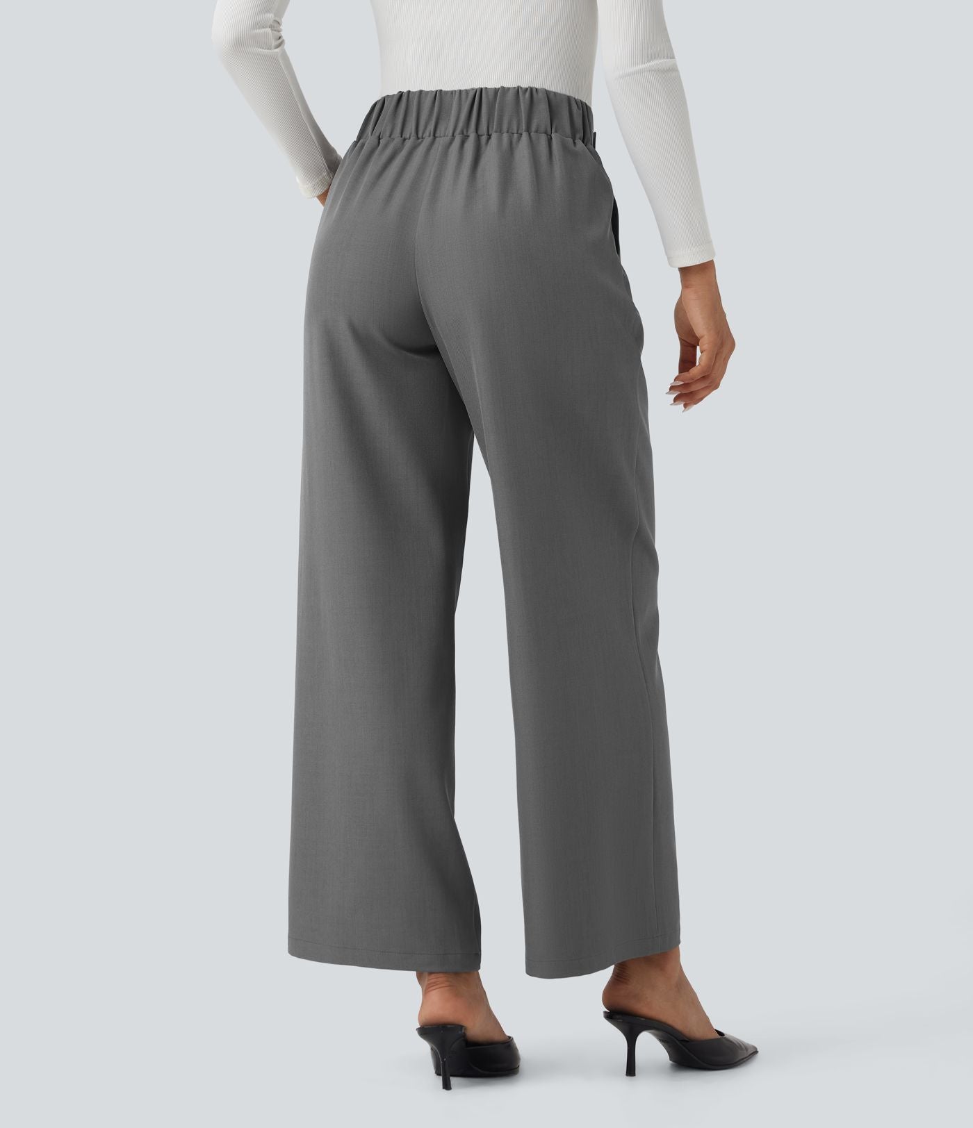 Pantalon travail taille mid-rise jambe large avec poches
