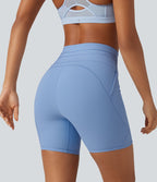Short cycliste de yoga en maille côtelée taille haute avec cordon de serrage séchage rapide 15 cm avec poches - UPF50+