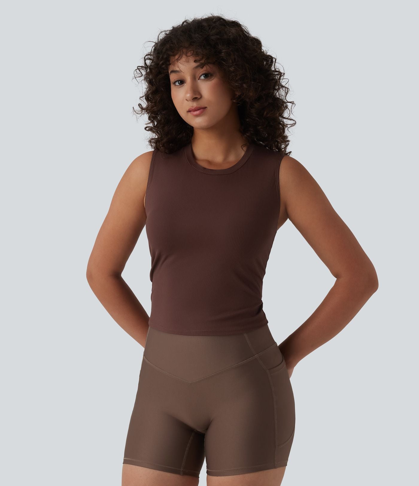 Débardeur de sport maille côtelée col rond