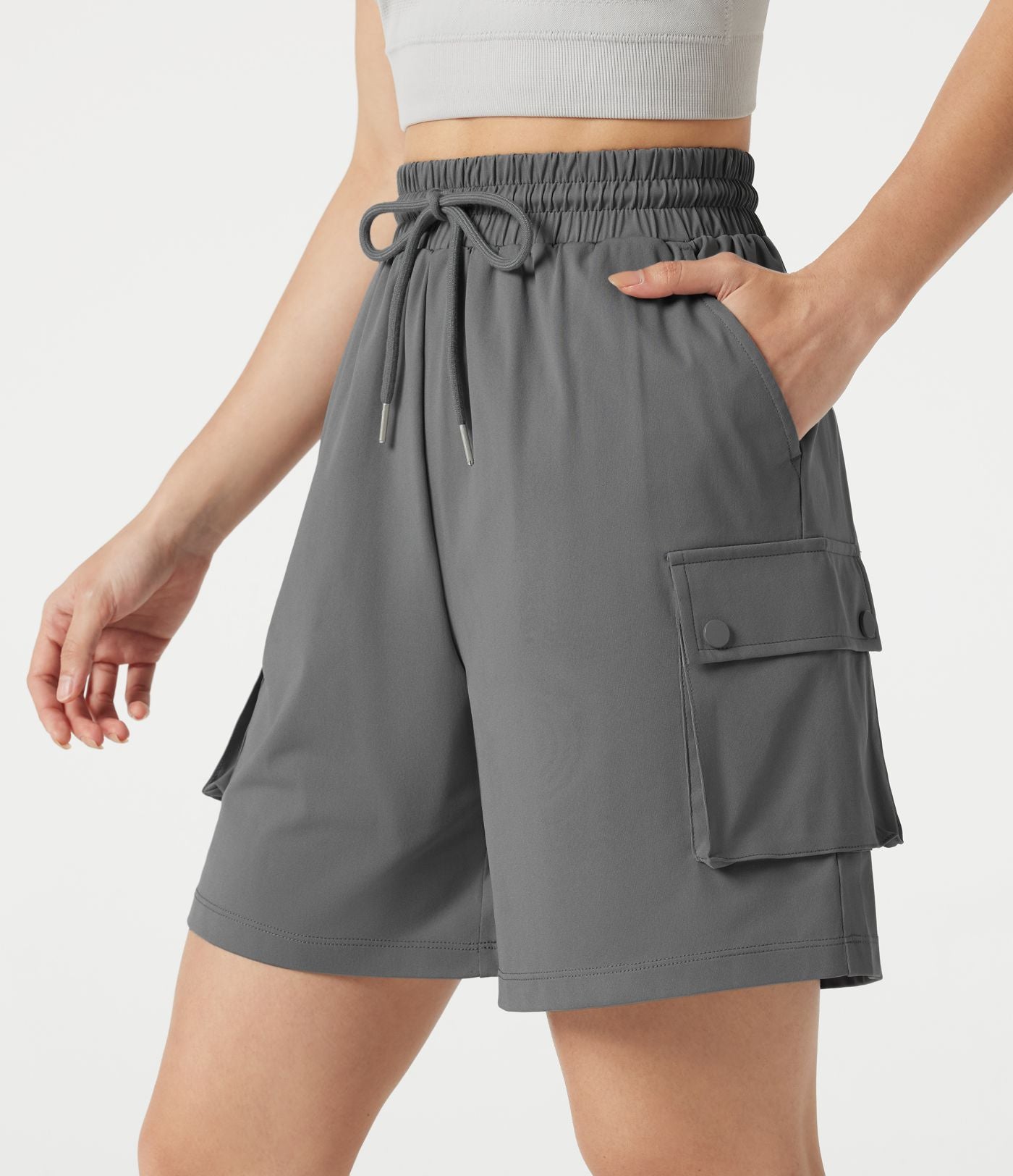 Short cargo bermuda de sport taille haute à cordon de serrage avec poches