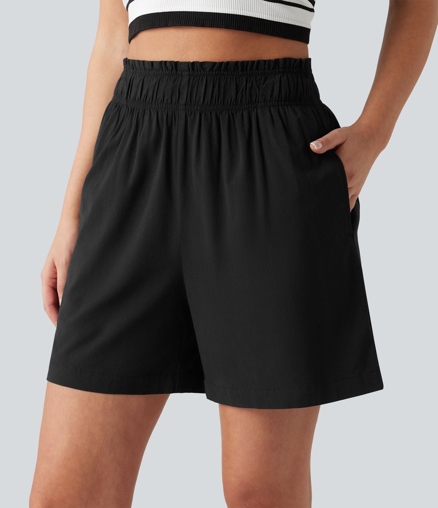 Short décontracté taille haute en lin stretch 12,5 cm avec poches