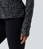 Veste décontractée Halara UltraSculpt™ imprimé léopard col montant manches longues avec trous pour pouces et poches