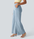 Halara Flex™ Jean Large Travail à Taille Haute Poches Multiples et Tricot Extensible