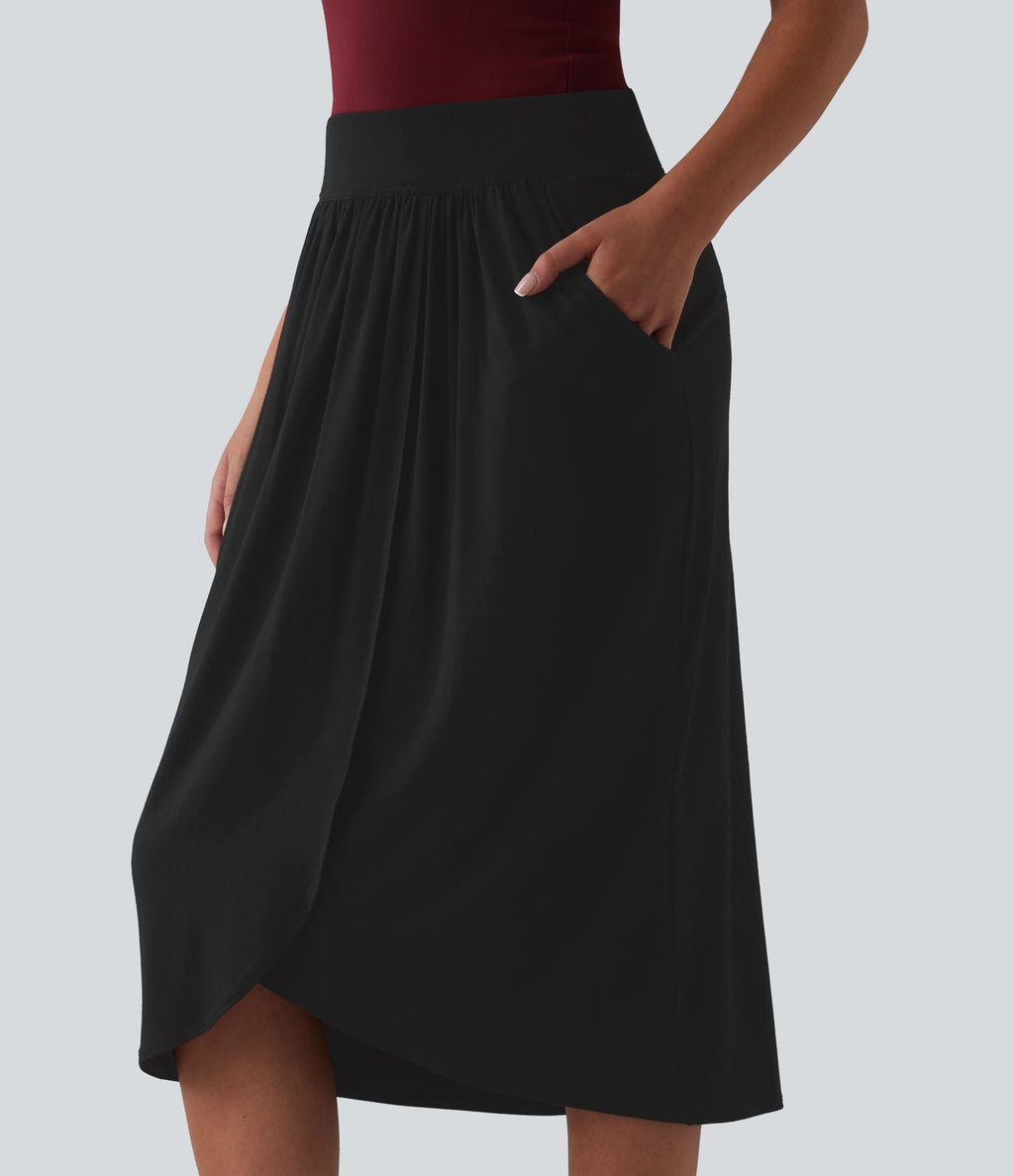 Jupe midi casual taille haute ourlet tulipe avec poches