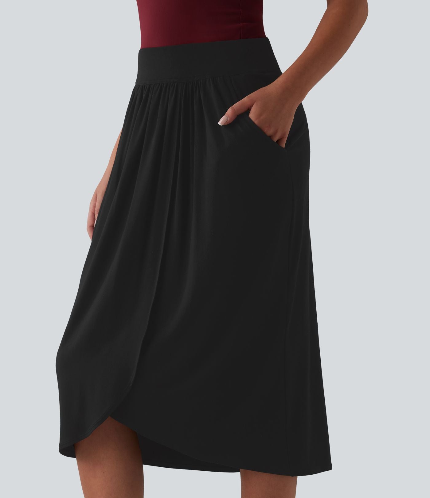 Jupe midi casual taille haute ourlet tulipe avec poches