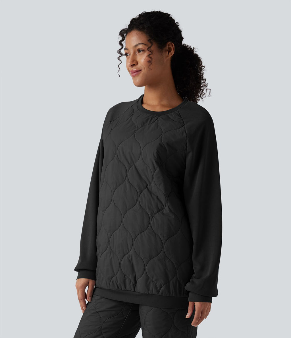 Sweat-shirt de sport matelassé camping à col rond et manches longues