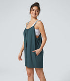 Combinaison Large Casual à Jambes Larges Solide avec Fines Bretelles Réglables Poches Latérales Plissées