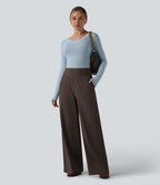 Pantalon large casual taille haute avec poches