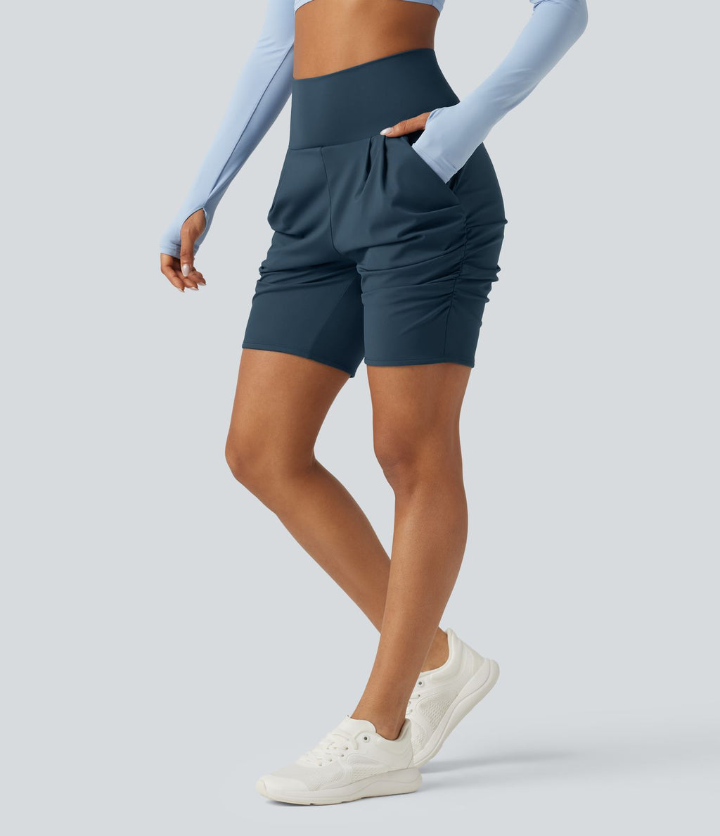 Short de yoga SoftlyZero™ Airy 18cm effet frais InstantCool taille haute froncé avec poches