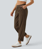 Pantalon en velours côtelé décontracté taille moyenne avec poches latérales