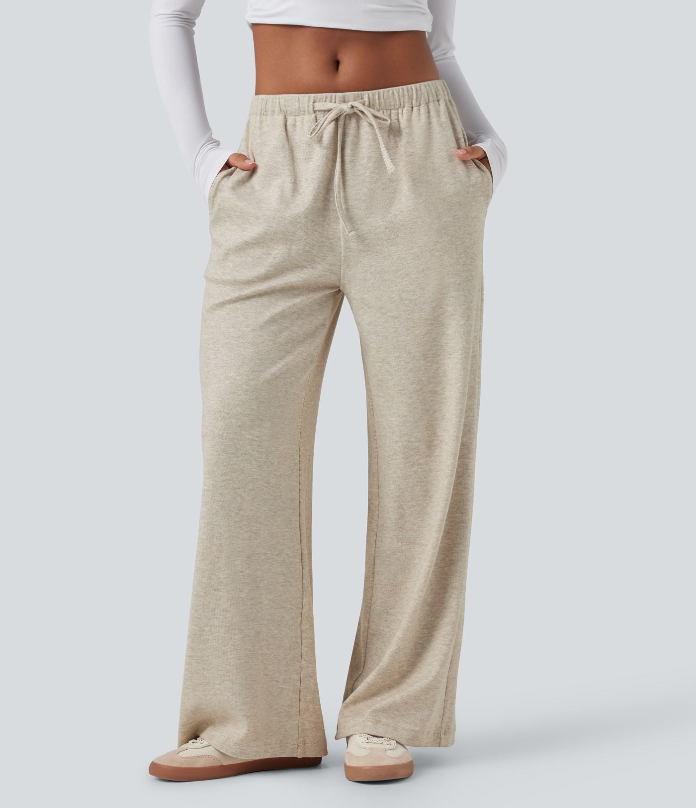 Pantalon baggy côtelé taille basse avec cordon de serrage et poches
