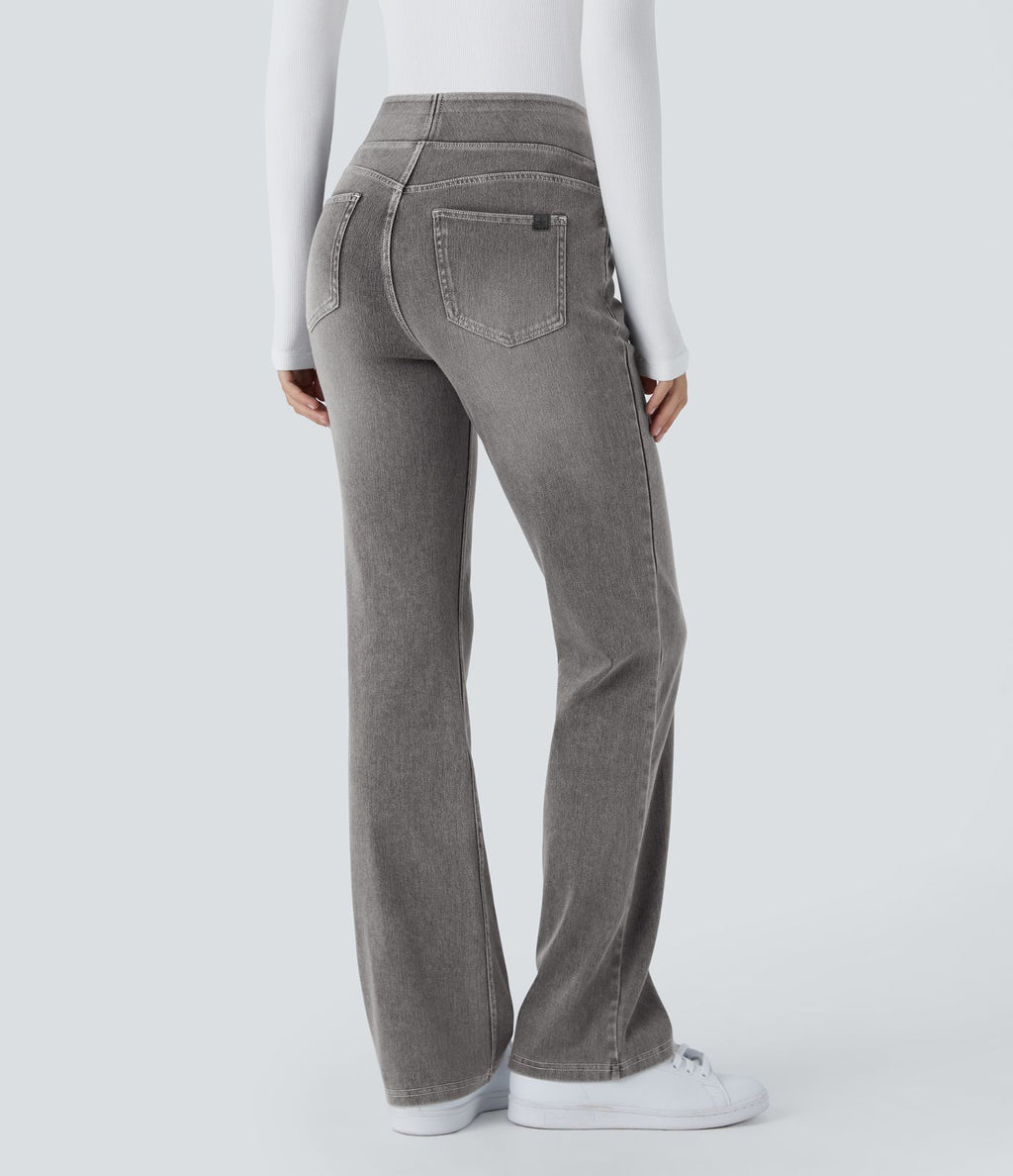 Halara Flex™ Jean bootcut décontracté extensible délavé taille haute à poches multiples