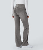 Halara Flex™ Jean bootcut décontracté extensible délavé taille haute à poches multiples