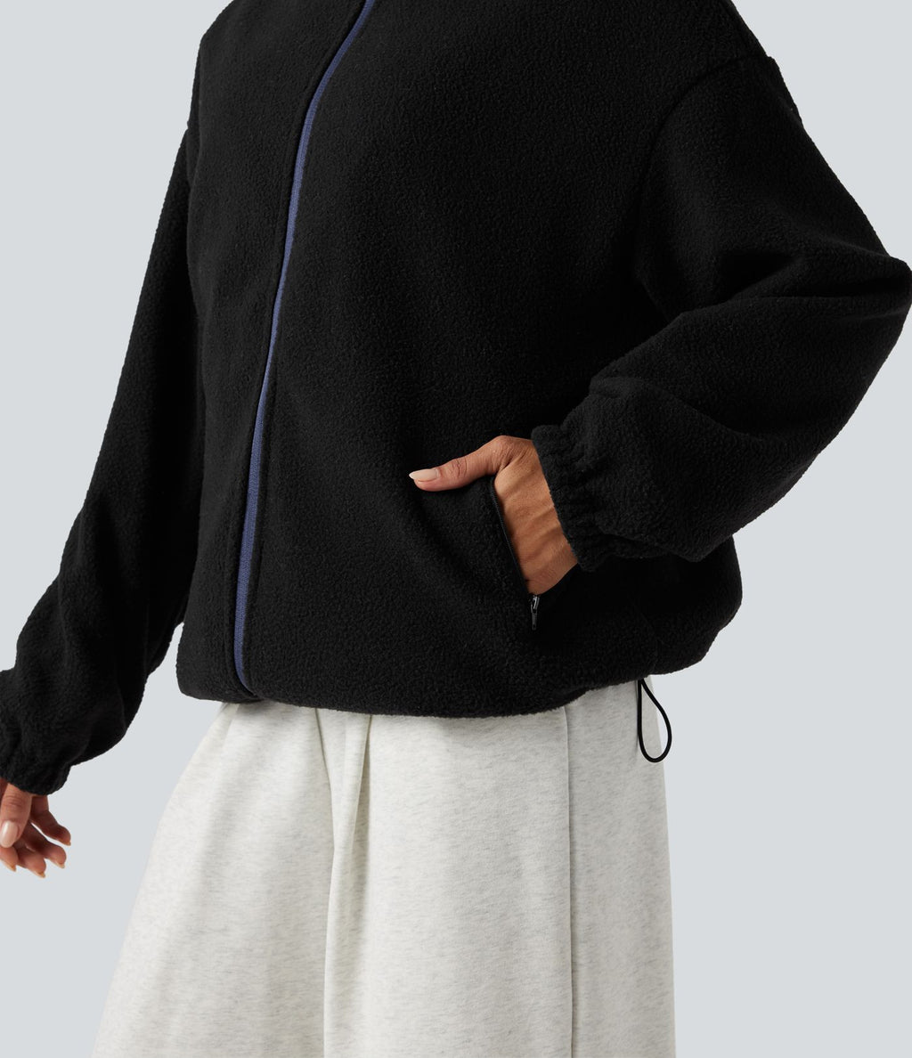 Veste polaire randonnée réversible col montant fermeture éclair manches longues avec poches (Deux looks en un)