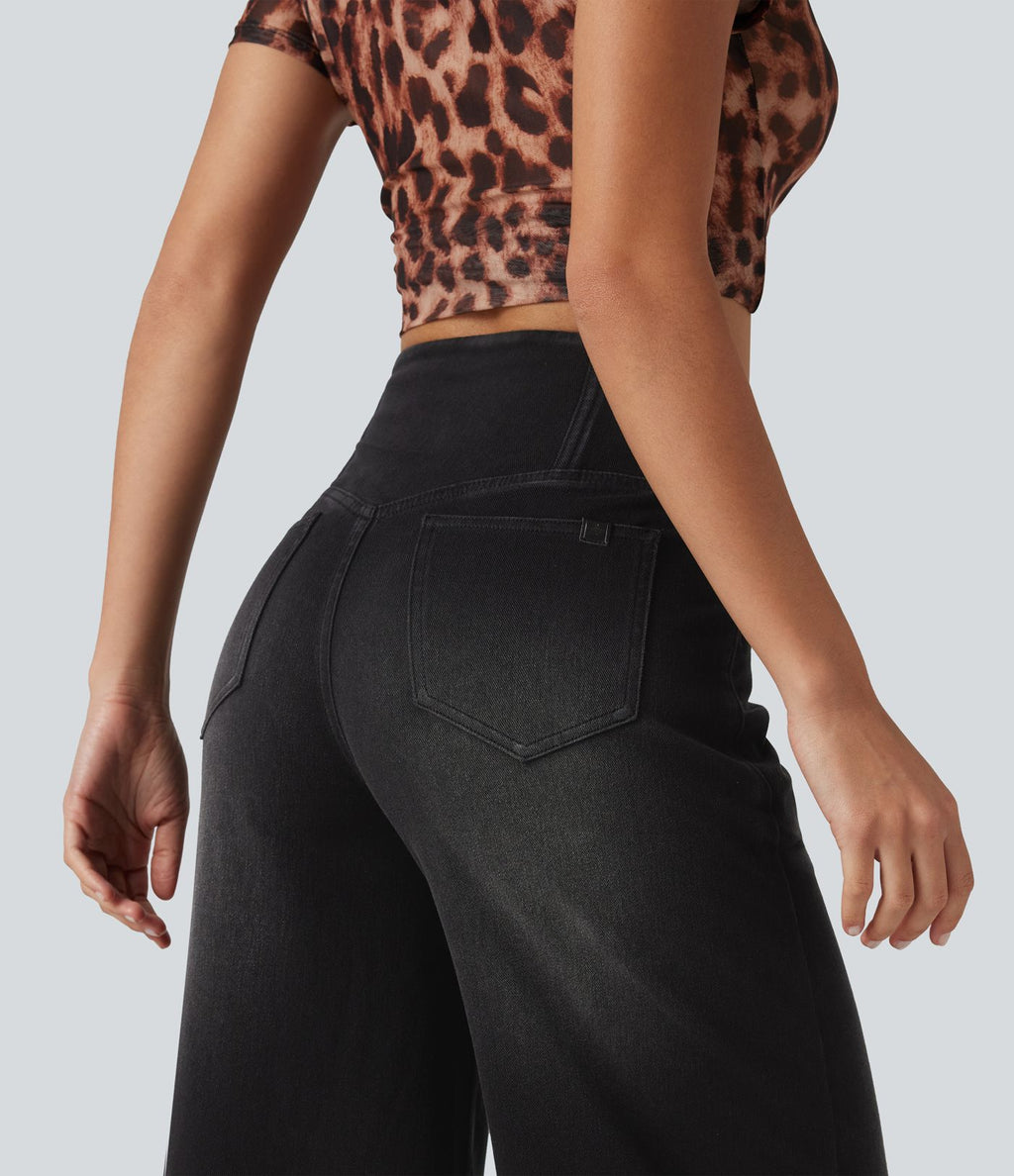 Halara Flex™ Jean large casual taille haute croisée ventre plat, avec poches