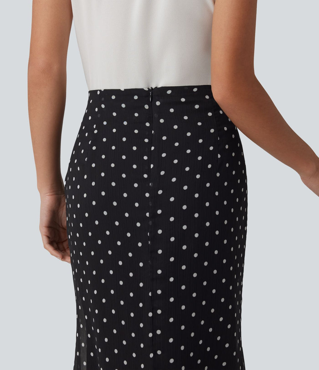 Jupe midi fluide sirène taille haute à pois