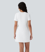 Robe tee-shirt mini décontractée unie col rond à manches courtes
