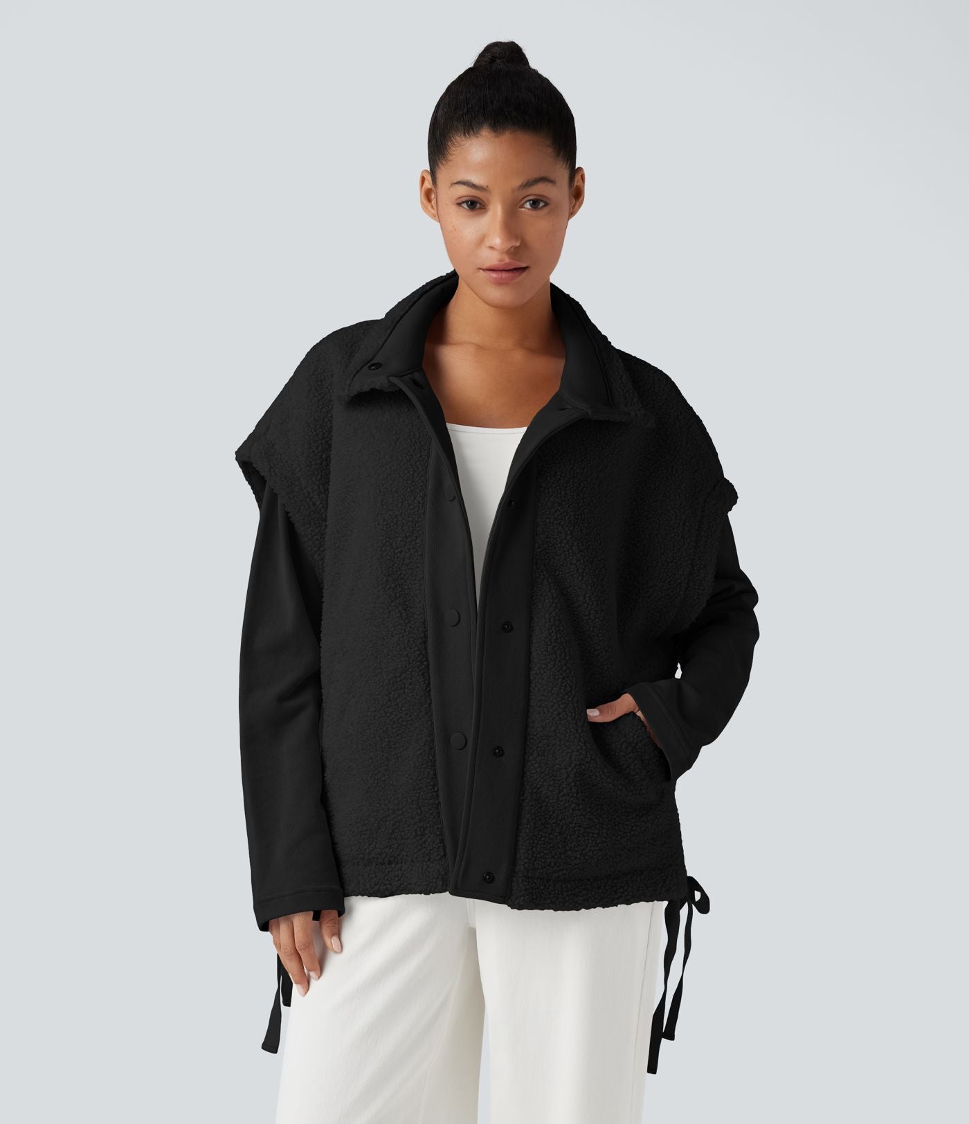 Veste Sherpa 2-en-1 col montant avec nœud et poches