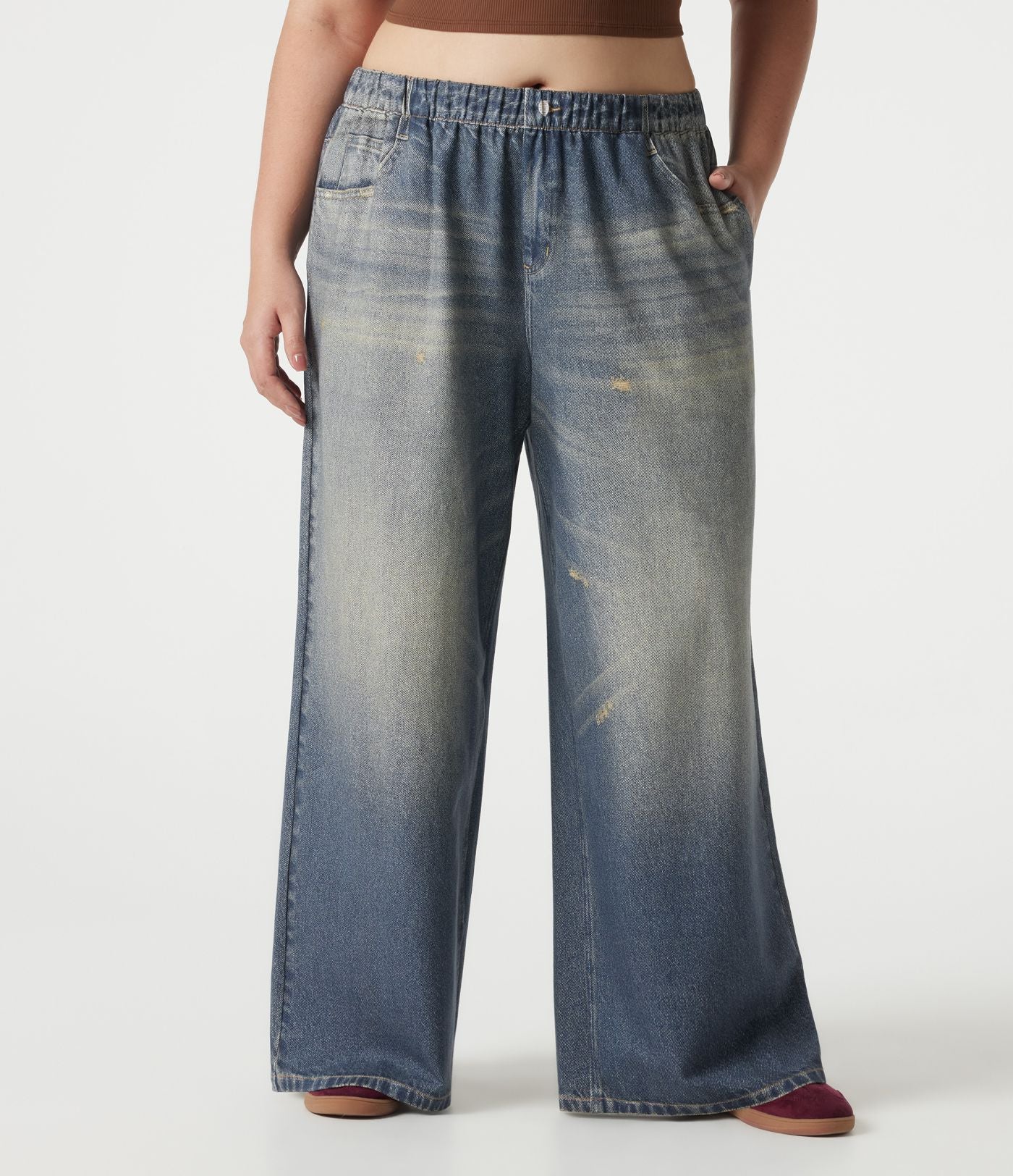 Pantalon jogging grande taille en molleton French Terry effet jean avec poches