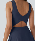 Softlyzero™ Airy Robe Sport de danse courte 2-en-1 avec dos nu croisé, encolure en U et poches latérales