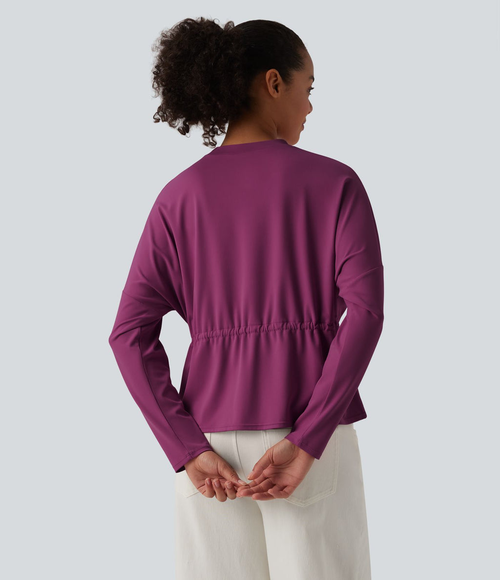 Top casual SoftlyZero™ col rond manches longues avec cordon de serrage - UPF50+