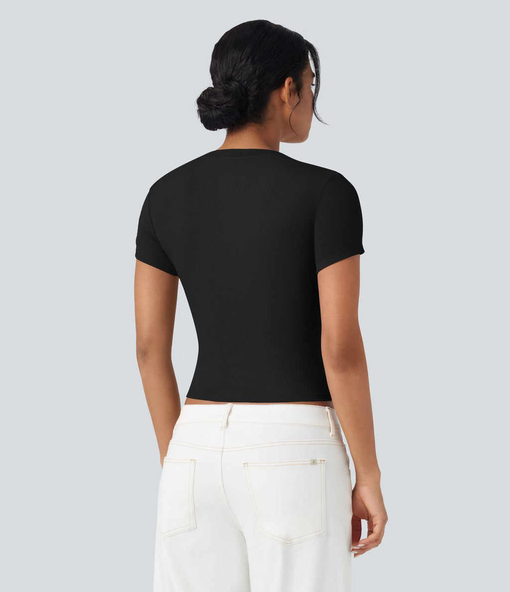 T-shirt décontracté maille côtelée manches courtes