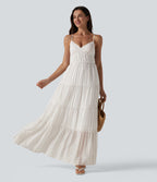 Robe longue fluide à rayures et col en V