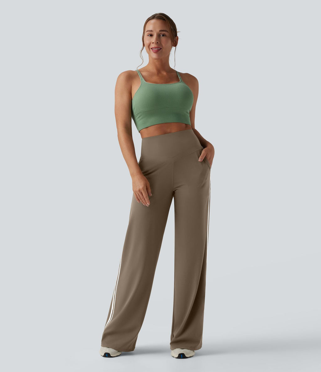 Pantalon ample yoga Halara UltraSculpt™ taille haute gainant à rayures color block avec poches