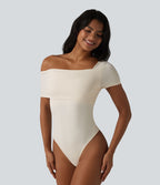 Body casual col asymétrique manches courtes avec soutien-gorge intégré