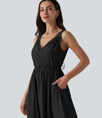 Robe casual midi sans manches à col en V avec poches