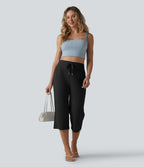 Pantalon Capri décontracté à taille haute, coupe droite, cordon de serrage et poches