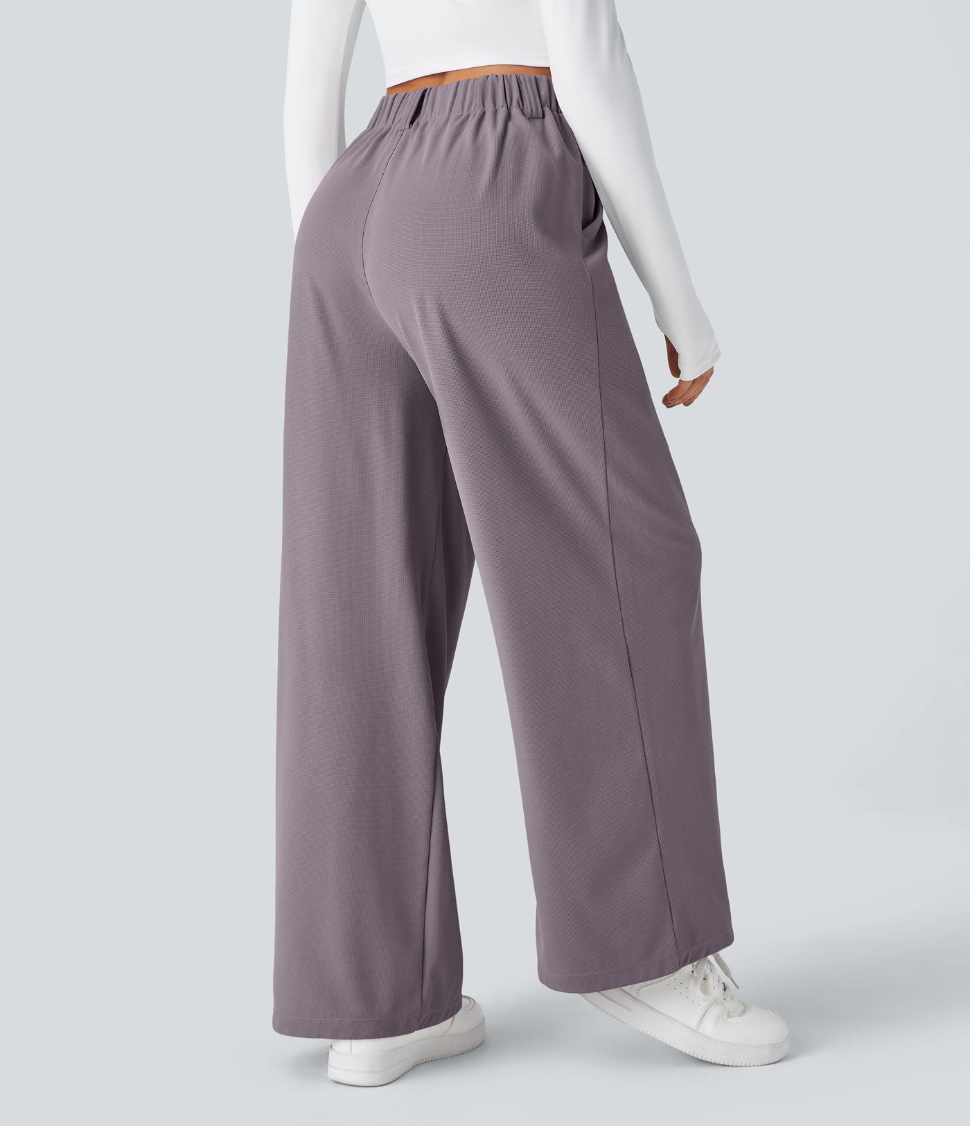 Halara Flex™ Pantalon Tailleur Large Fluide Gaufré Taille Haute Poches Latérales