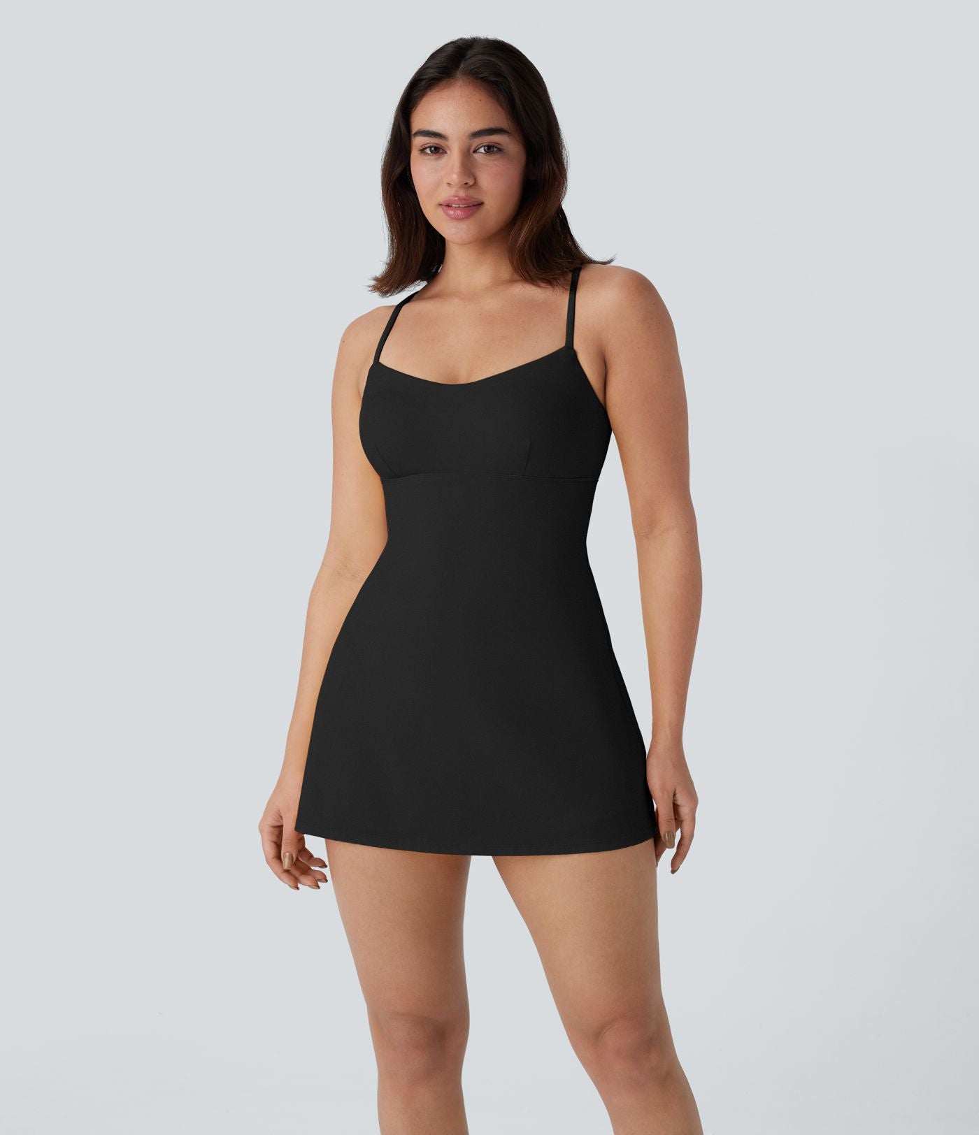 Softlyzero™ Robe-slip Sport 2-en-1 mini aérienne pour danse, effet fraîcheur, dos nu, laçage croisé et poches latérales