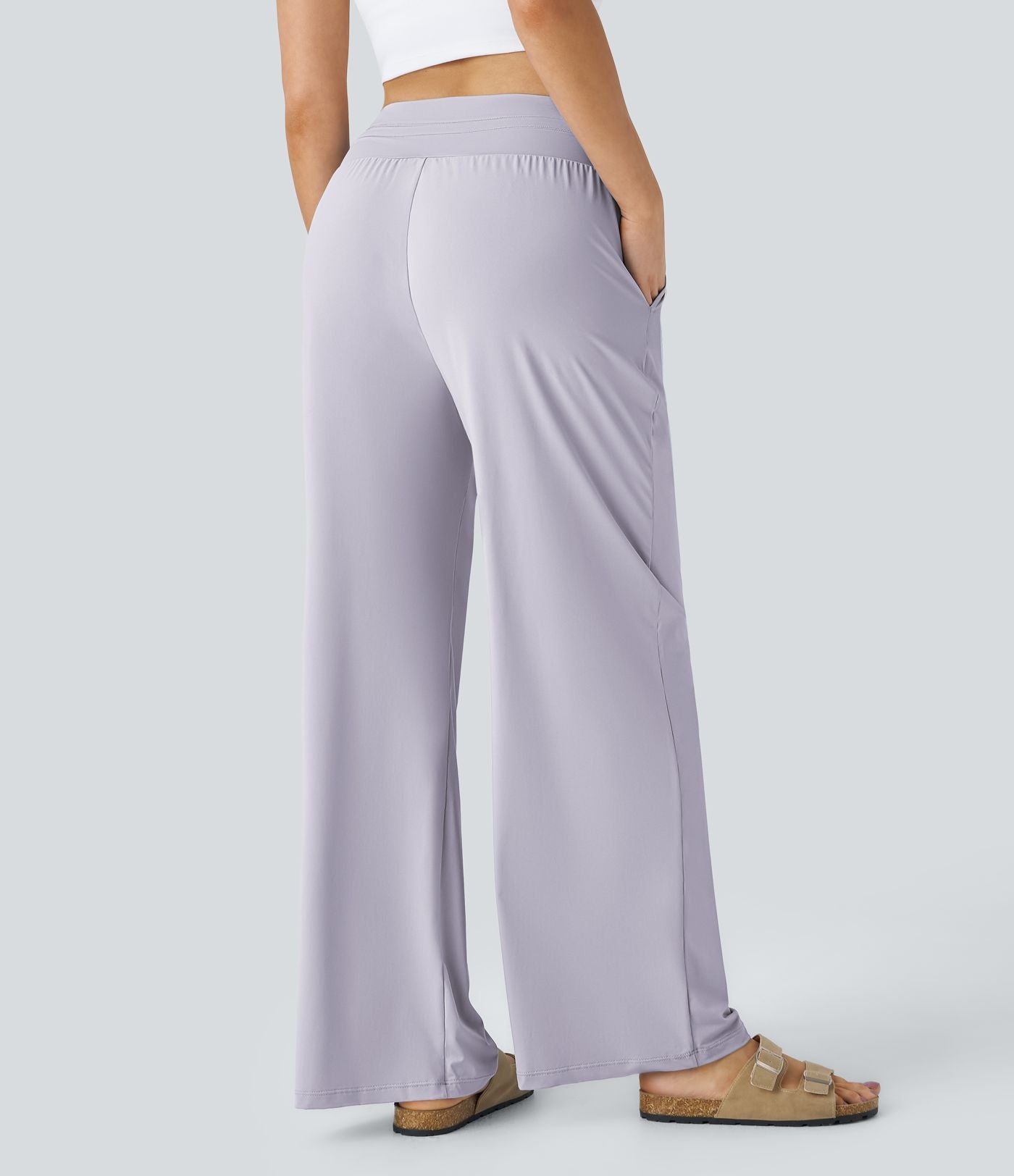 Pantalon large décontracté taille haute cordon de serrage poches latérales effet frais InstantCool