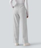 Pantalon de travail droit taille haute à rayures avec poches