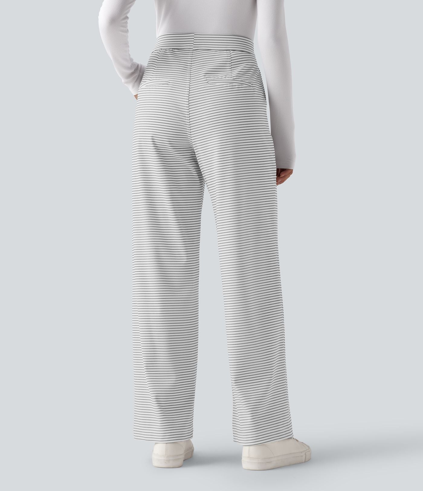 Pantalon de travail droit taille haute à rayures avec poches
