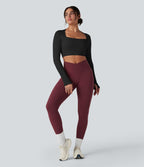 Haut de sport yoga court à manches longues avec passants pouces sans couture Seamless Flow