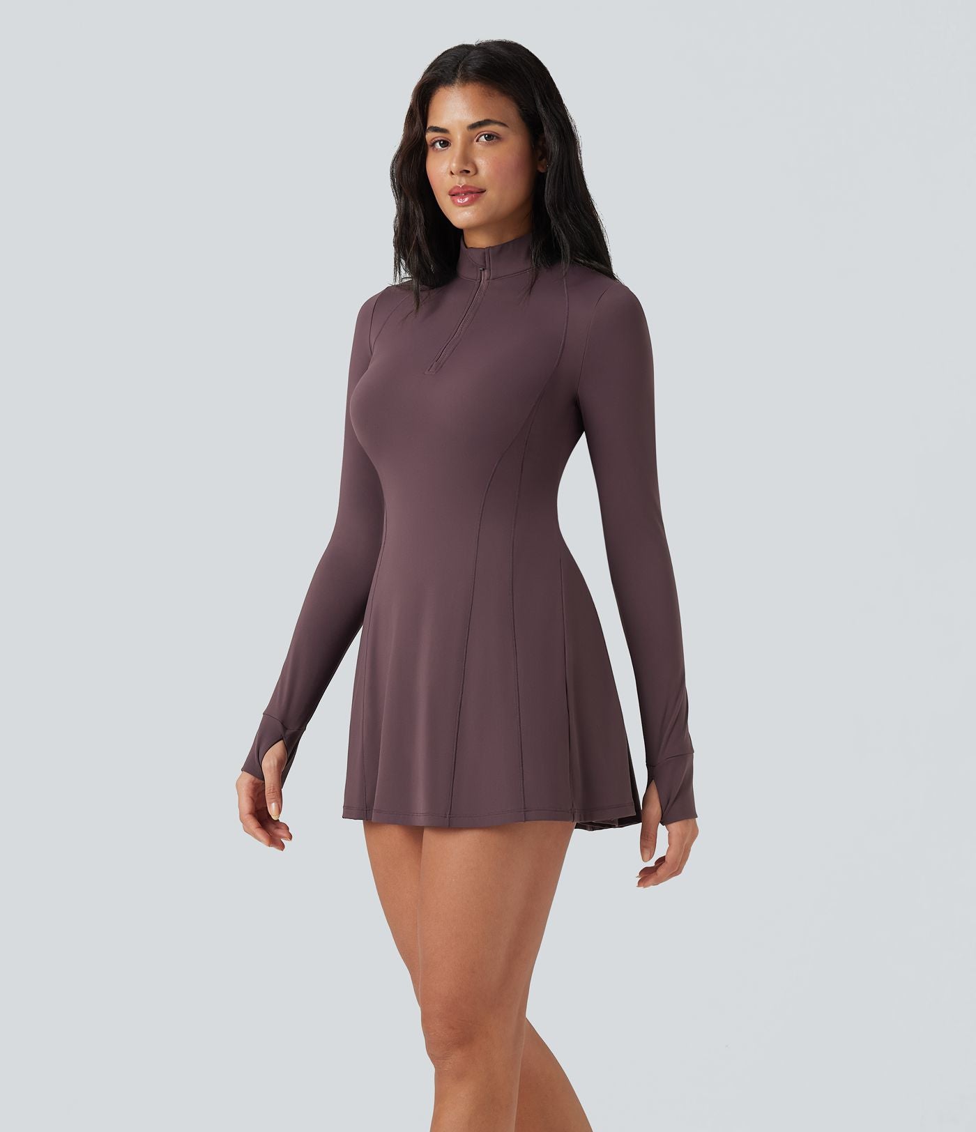 Robe de tennis active courte SoftlyZero™ Plush 2-pièces demi-zip manches longues avec trous pouces et poches