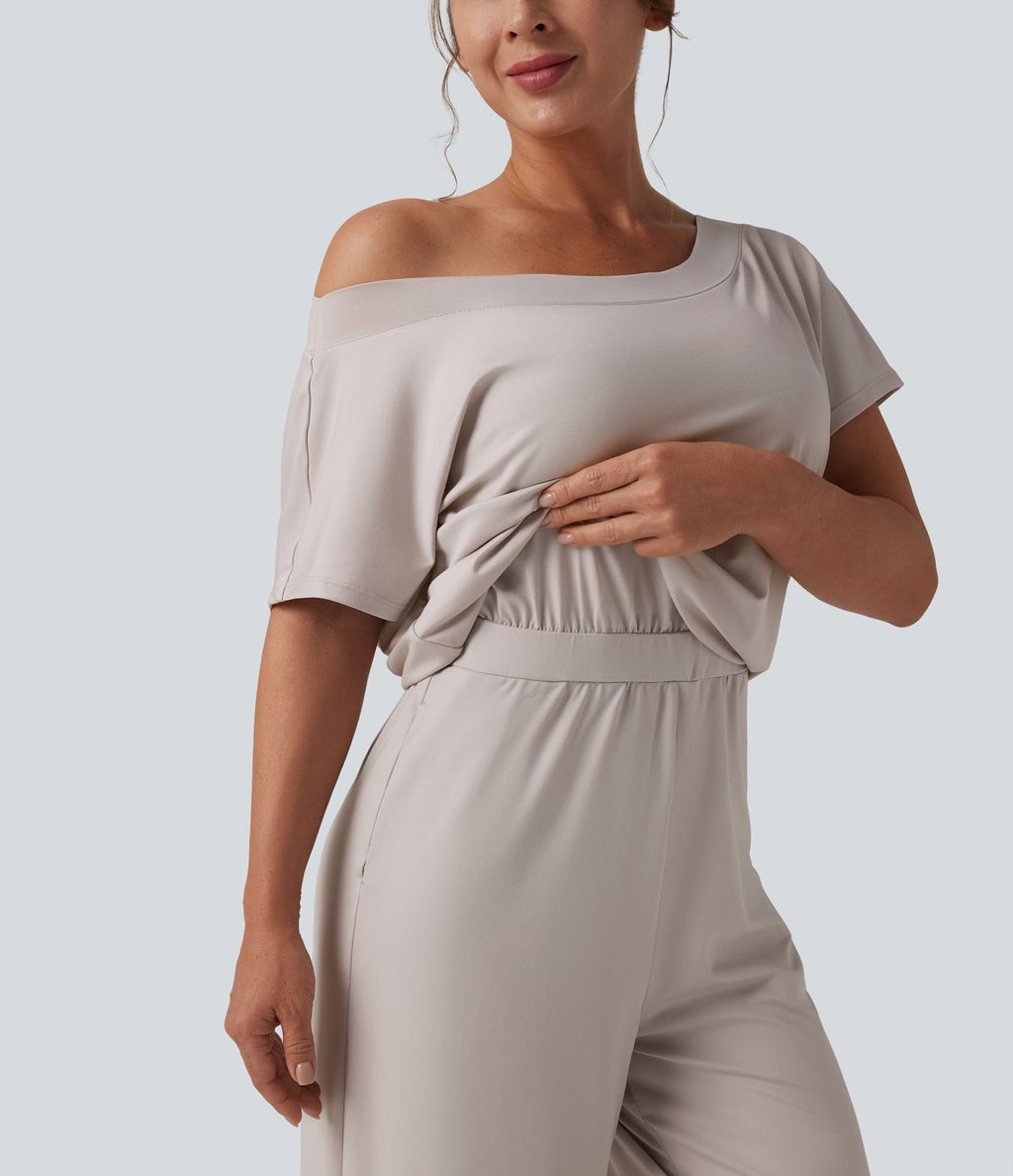 Combinaison casual asymétrique manches courtes avec poches et fente - Easy Peasy