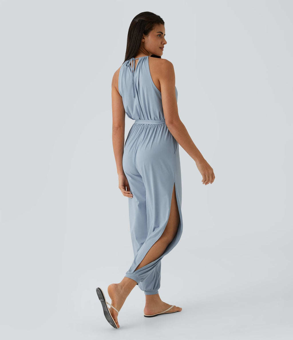 Combinaison de vacances sans manches avec attache au dos, plis, ceinture et poches latérales et découpes effet frais InstantCool