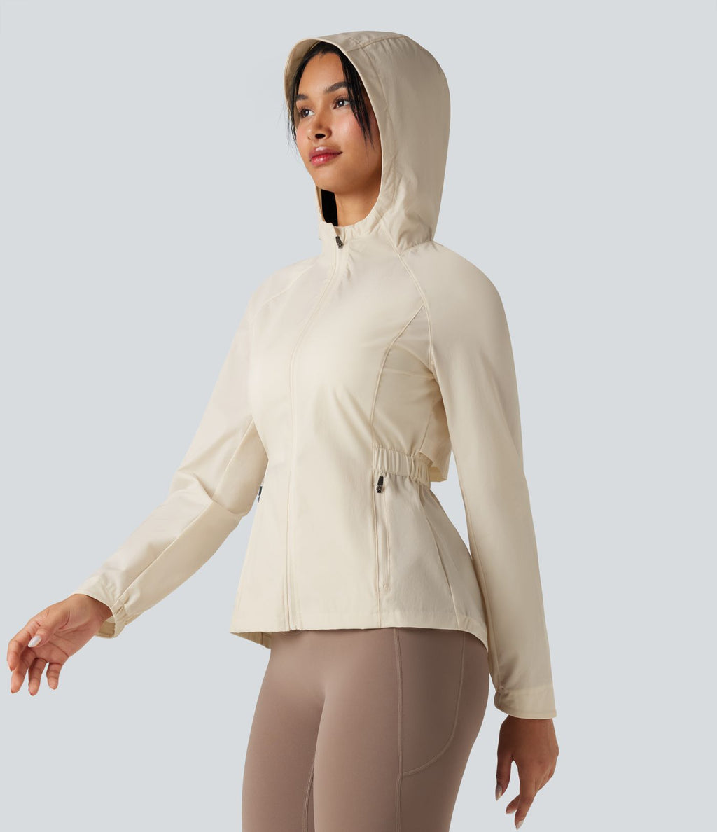 Veste de randonnée déperlante résistante à l'abrasion à capuche avec mesh contrastant et poches