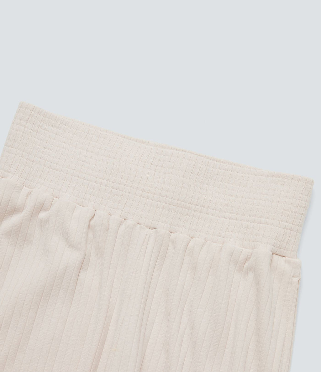 Pantalon décontracté maille côtelée taille haute avec poches